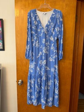 Gilli Blue & White Floral V‑Neck Maxi Dress Size S